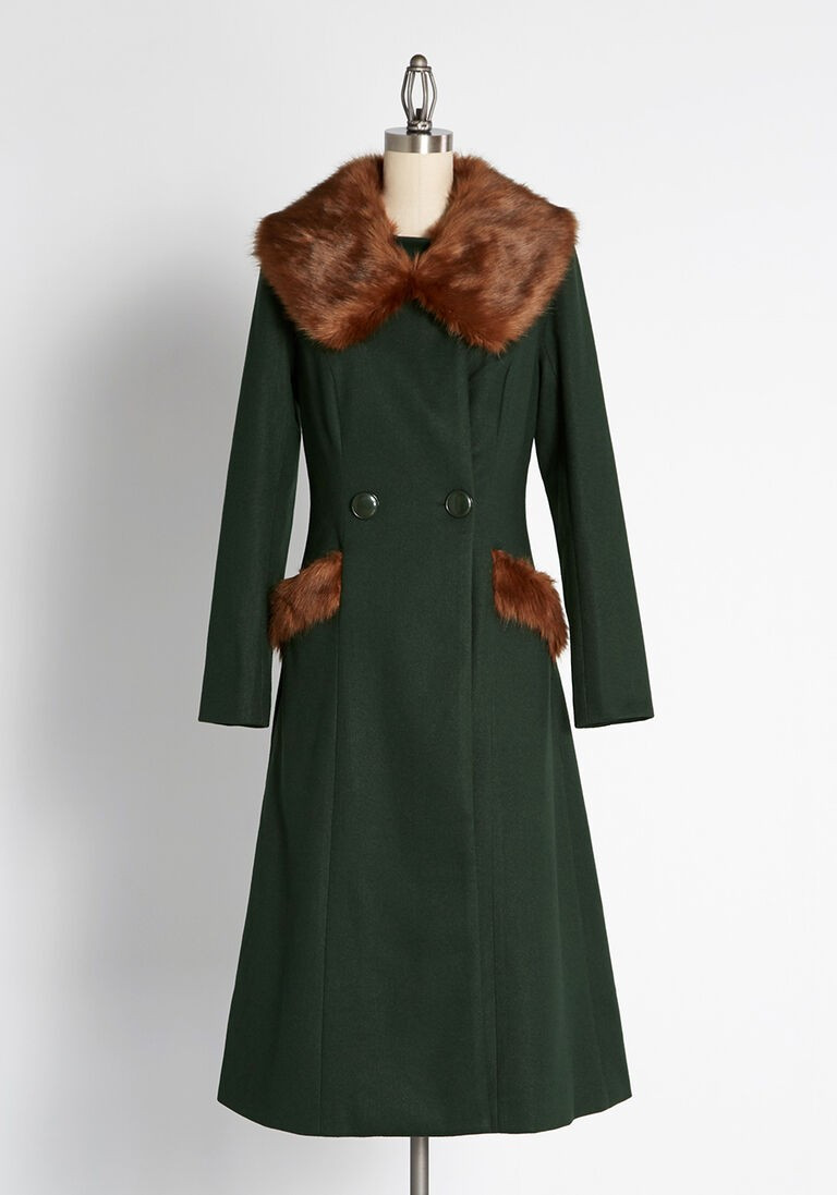 Falling For Winter Coat in 16 (UK) - Long Sleeve Double Breasted Vintage Inspired by Collectif from  | Modcloth