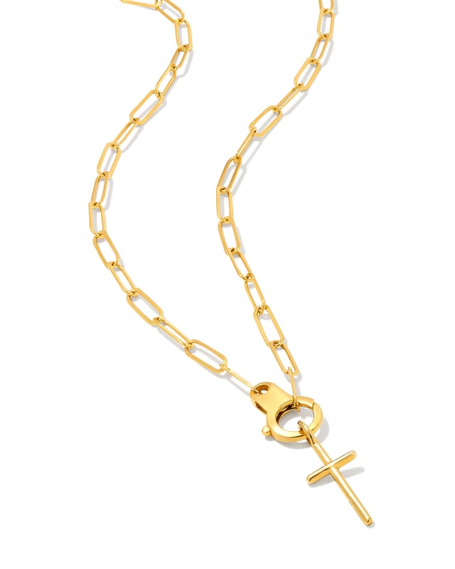 Paperclip Cross Charm Necklace in 18k Gold Vermeil | Kendra Scott