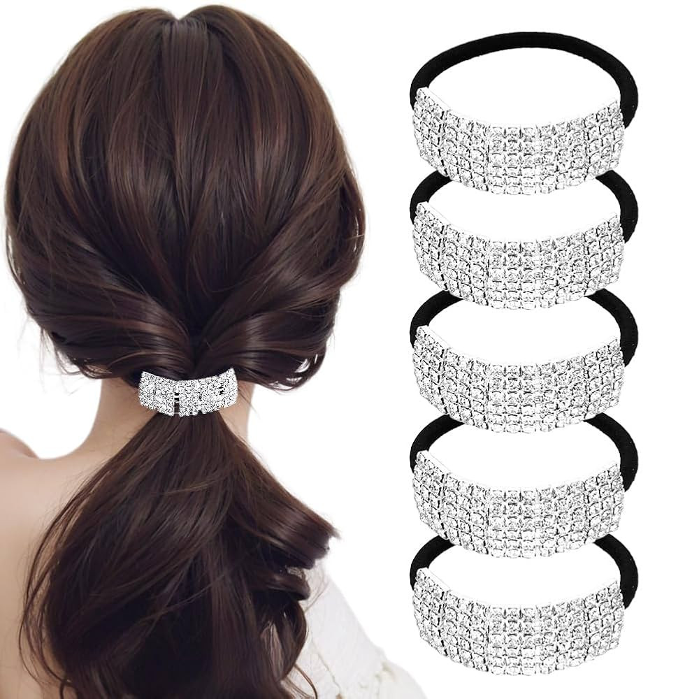 5Pcs Chic Rhinestone Hair Bands Elastic Crystal Hair Ties Hairband Women Ponytail Holders Scrunch... | Amazon (US)