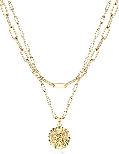 Yoosteel Gold Initial Necklaces for Women Girls, 14K Gold Plated Dainty Layering Paperclip Link C... | Amazon (US)