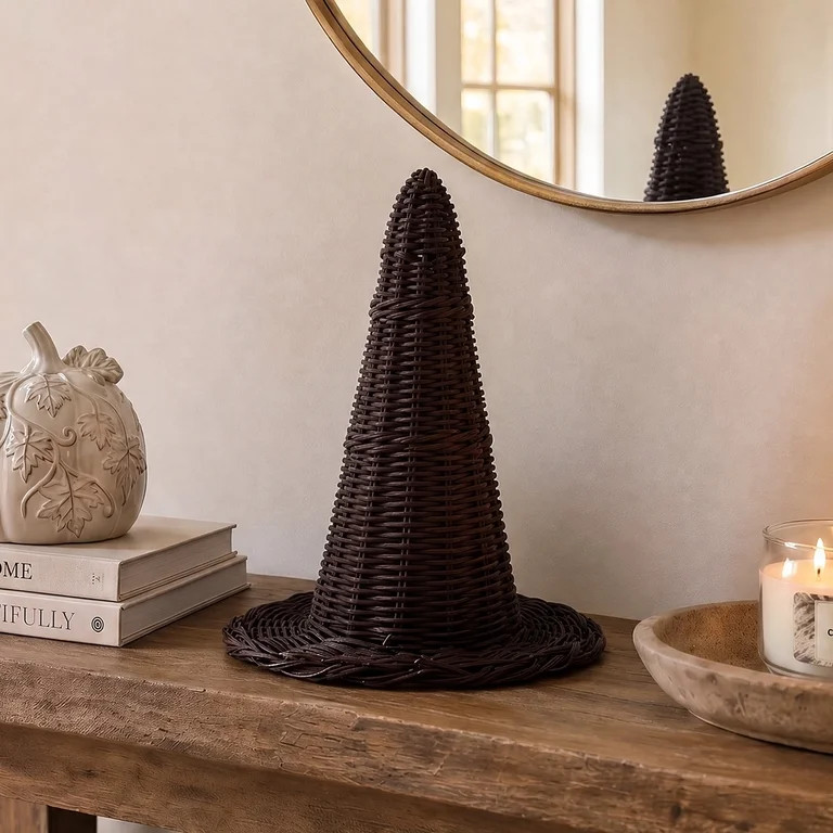 My Texas House Halloween Rattan Witch Hat Tabletop Decoration, Black, 11.6" | Walmart (US)