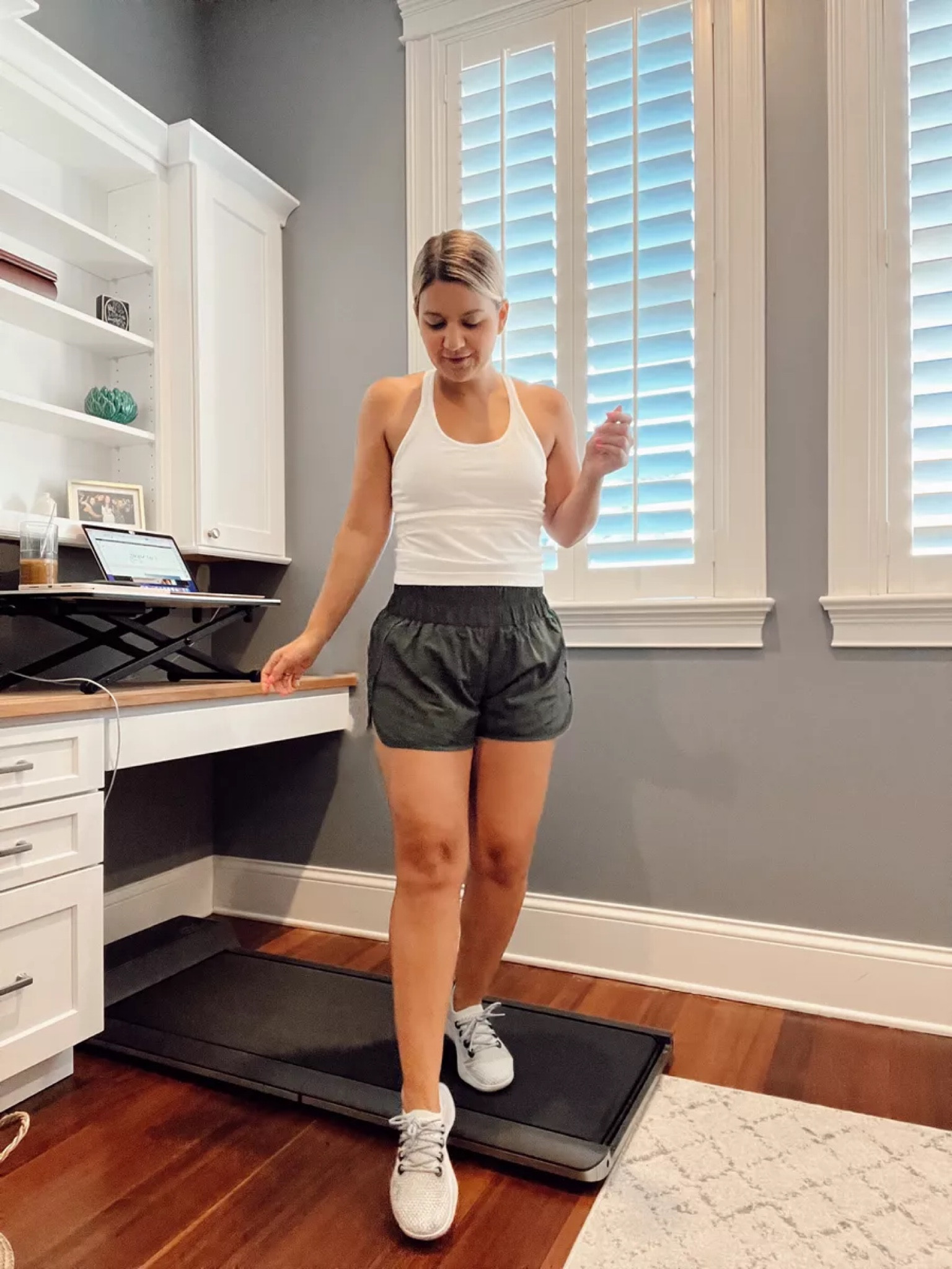 Sneakers - on sale and run true to size.
Walking pad - use code LAKESHORELADY for $110 off!
Tank - wearing size 6 (similar to Lululemon sizing)
Shorts - size small

#LTKfit #LTKunder100 #LTKsalealert