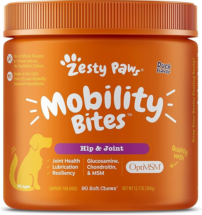 Mobility Bites for Dogs, Hip and Joint, All Ages, Duck, 90 Soft Chews, 12.7 oz (360 g), Zesty Paw... | Amazon (US)
