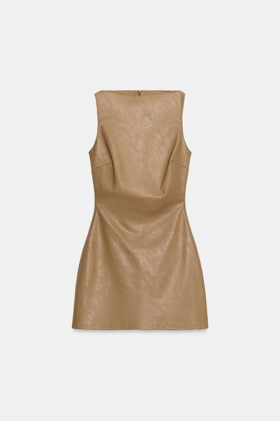 Zara - Vestito Mini Finta Pelle - Cammello - L - Donna | Zara IT