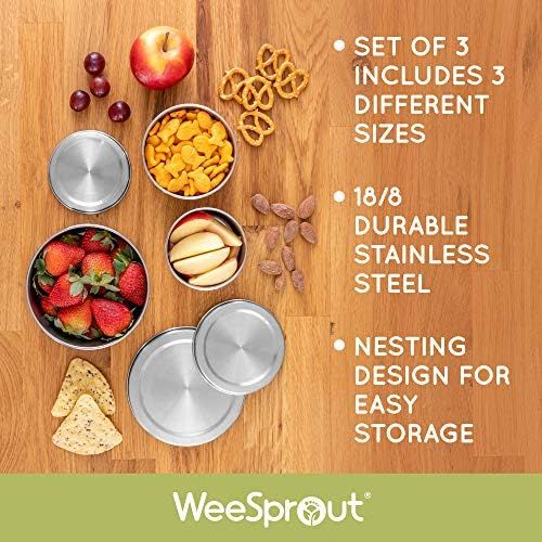 Amazon.com - WeeSprout 18/8 Stainless Steel Food Storage Containers with S.S. Lids - Set of 3 Foo... | Amazon (US)