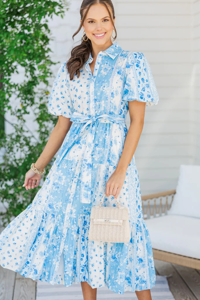 The Process Blue Floral Midi Dress | The Mint Julep Boutique