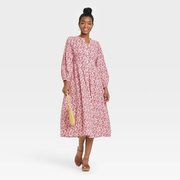 Women's Balloon Long Sleeve Button-Front Dress - Universal Thread™ Floral S | Target