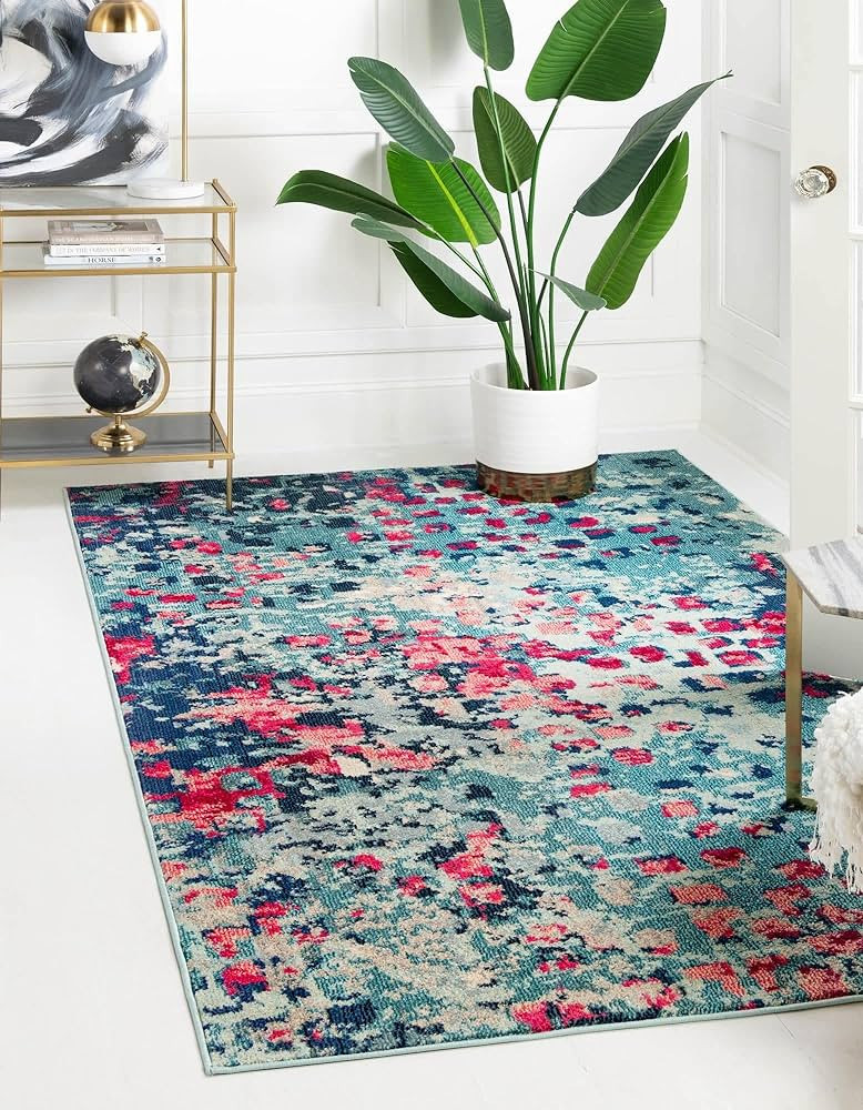 Unique Loom Jardin Collection Colorful, Vibrant, Abstract, Modern Area Rug, 5 x 8 ft, Blue/Pink | Amazon (US)