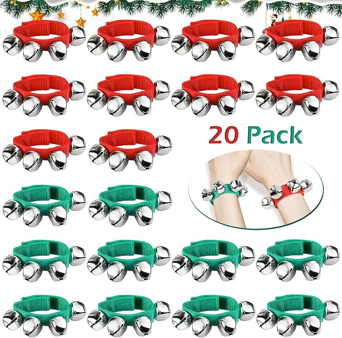 20PCS Christmas Wrist Band Jingle Bells, Musical Instruments for Christmas Party Favors (silver) | Amazon (US)