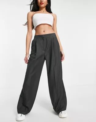 ASOS DESIGN 00s suit slouchy low rider trouser in charcoal | ASOS (Global)