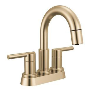 Nicoli Gold 4 in. Centerset Double Handle Pull-Down Spout Bathroom Faucet in Champagne Bronze | The Home Depot