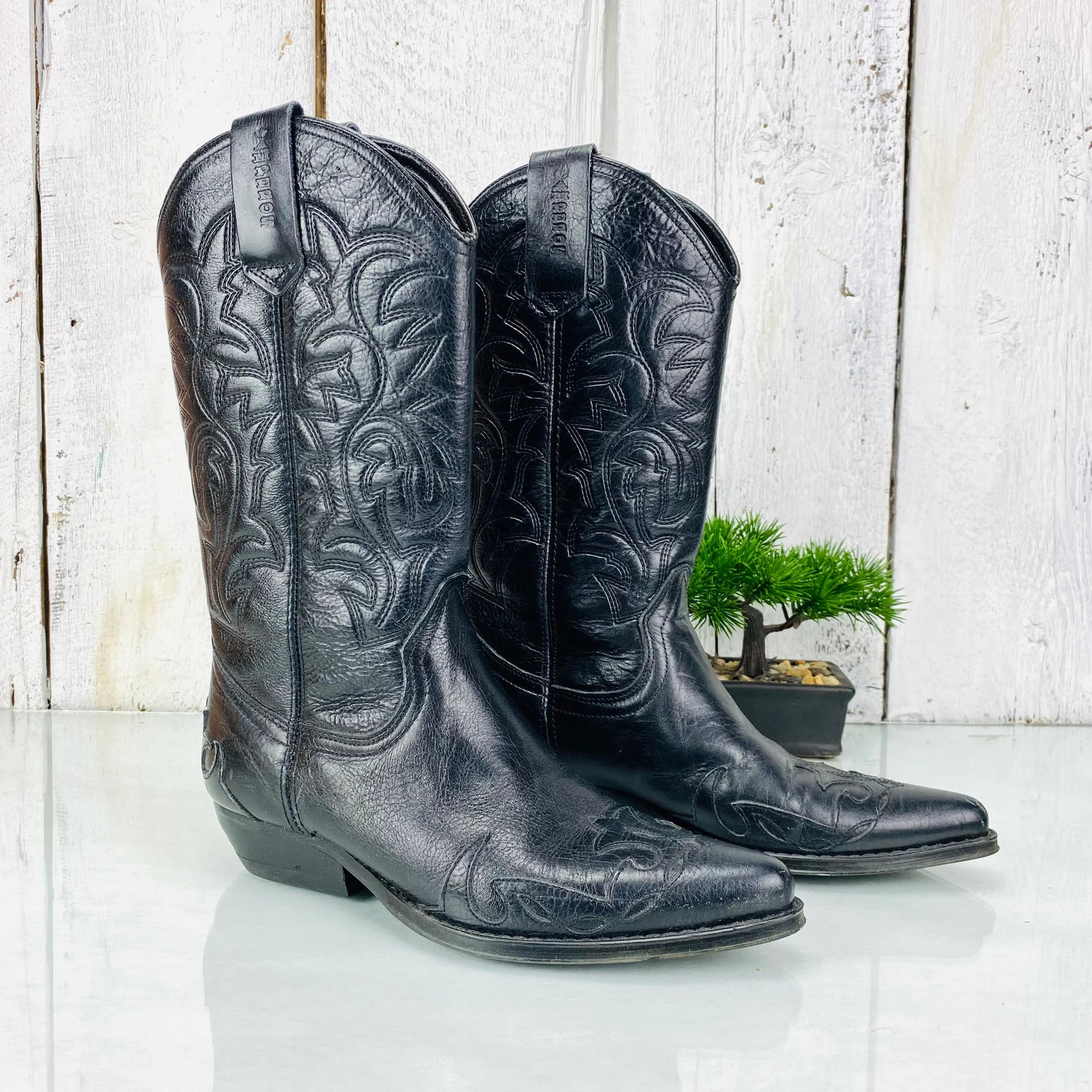 Black Camperos Leather Cowboy Boots - Etsy | Etsy (US)