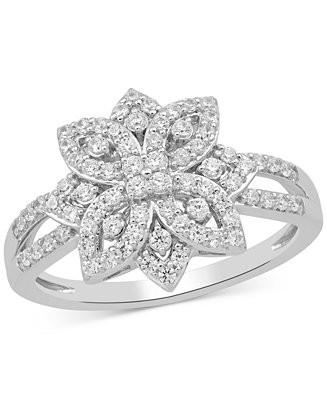Diamond Flower Cluster Statement Ring (1/2 ct. t.w.) in Sterling Silver - Macy's | Macy's