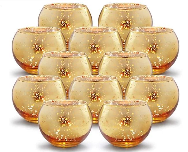Mudder Round Gold Votive Candle Holders, Mercury Glass Tealight Candle Holder, Set of 12, Perfect... | Walmart (US)