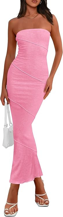 PRETTYGARDEN Women's Ribbed Maxi Bodycon Dress Summer Strapless Tube Y2K Party Club Long Dresses | Amazon (US)
