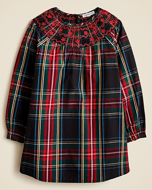 Girls' smocked Stewart tartan dress with embroidery | J. Crew US