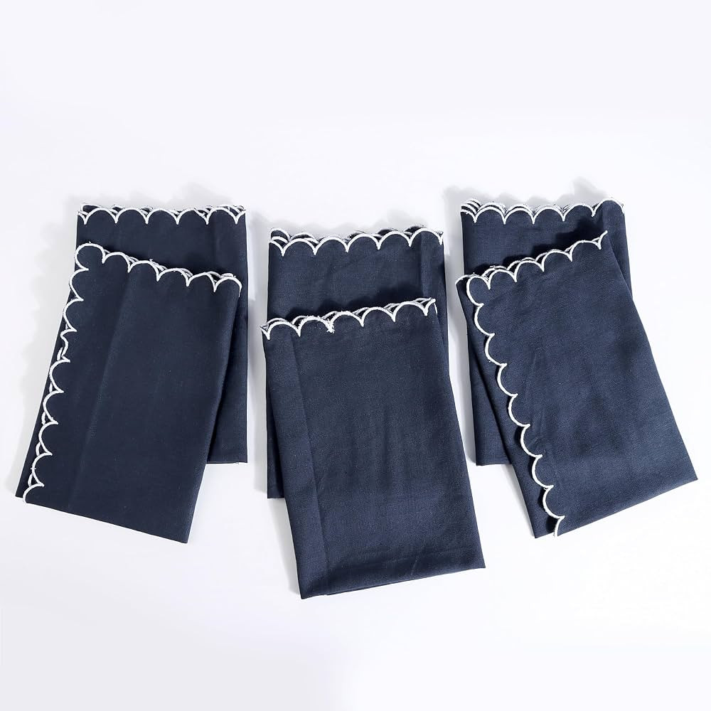 FINGERCRAFT Cloth Napkins, Everyday Use Reversible Scallop Design, Premium Quality Cotton Linen B... | Amazon (US)