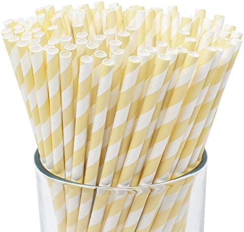 Just Artifacts Premium Biodegradable Disposable Drinking Striped Paper Straws (100pcs, Ivory) | Amazon (US)