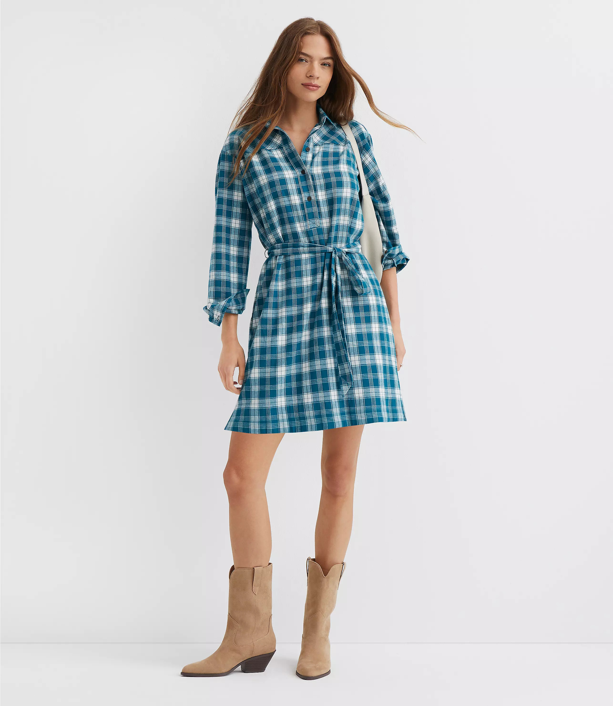 Plaid Belted Mini Pocket Shirtdress | LOFT