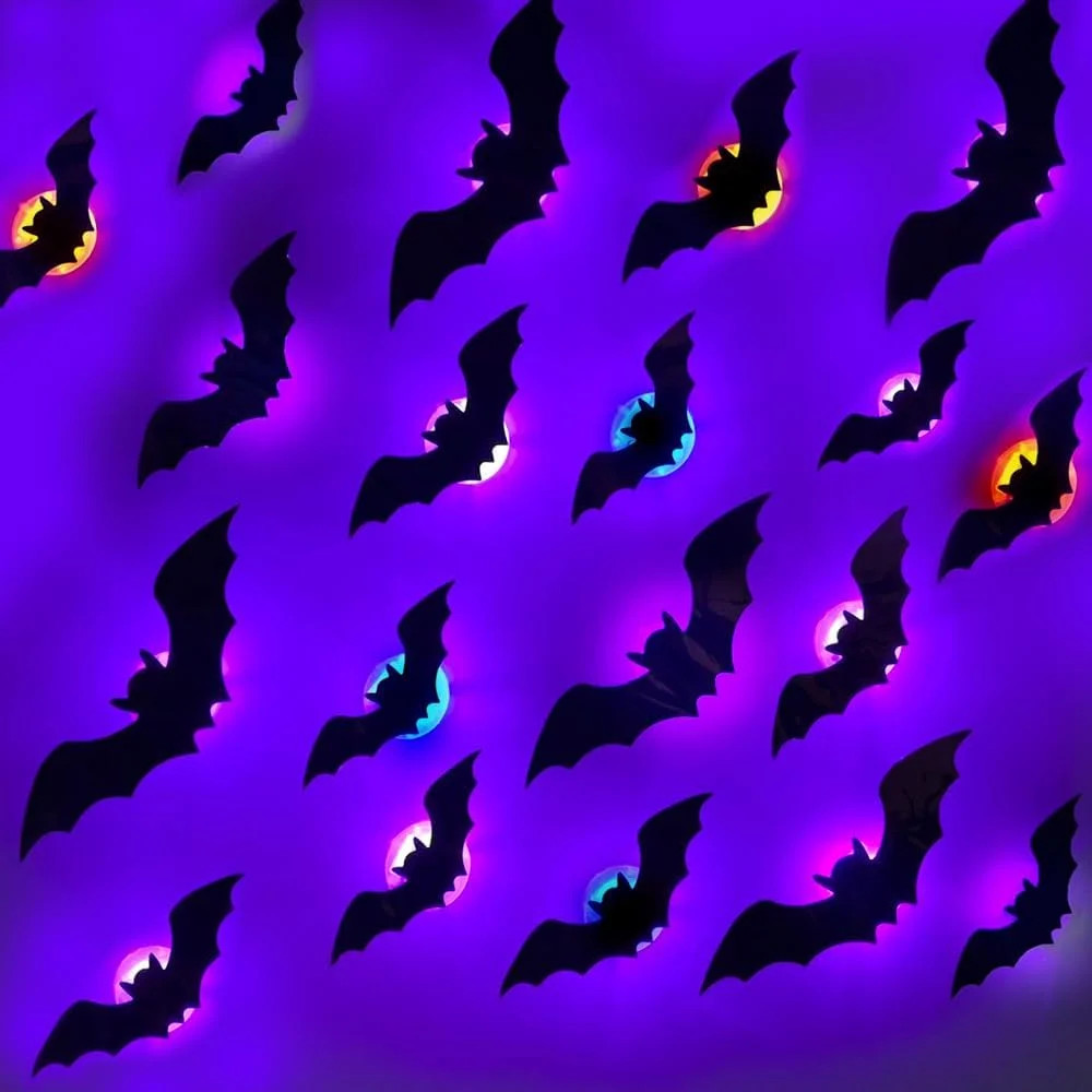 24 Pack Light Up Bats Halloween Decor – LED Lights for Halloween, Glow in The Dark Wall Decor, ... | Walmart (US)