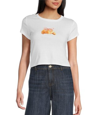 Short Sleeve Croissant With A Baby Bow Graphic T-Shirt | Dillard's