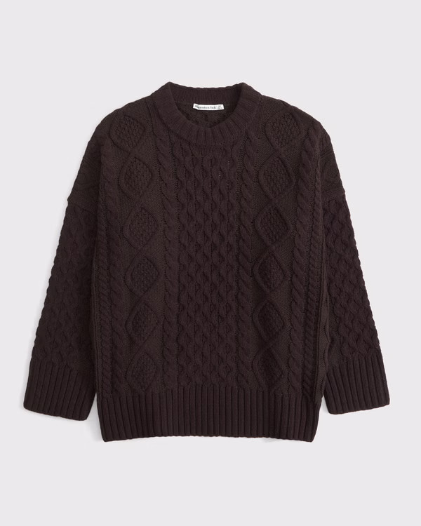 Women's Oversized Cable-Knit Crew Sweater | Women's New Arrivals | Abercrombie.com | Abercrombie & Fitch (US)