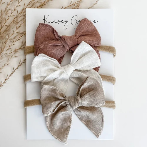 Baby Headband Set, Linen Baby Bows, Baby Girl Bow Set, newborn headbands, infant bows, boho baby ... | Etsy (US)