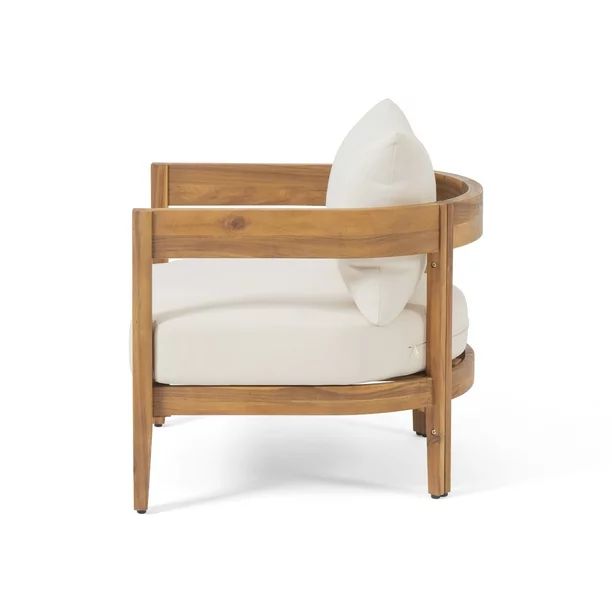 Noble House Deandre Outdoor Acacia Wood Club Chair with Cushions, Set of 2, Teak, Beige - Walmart... | Walmart (US)