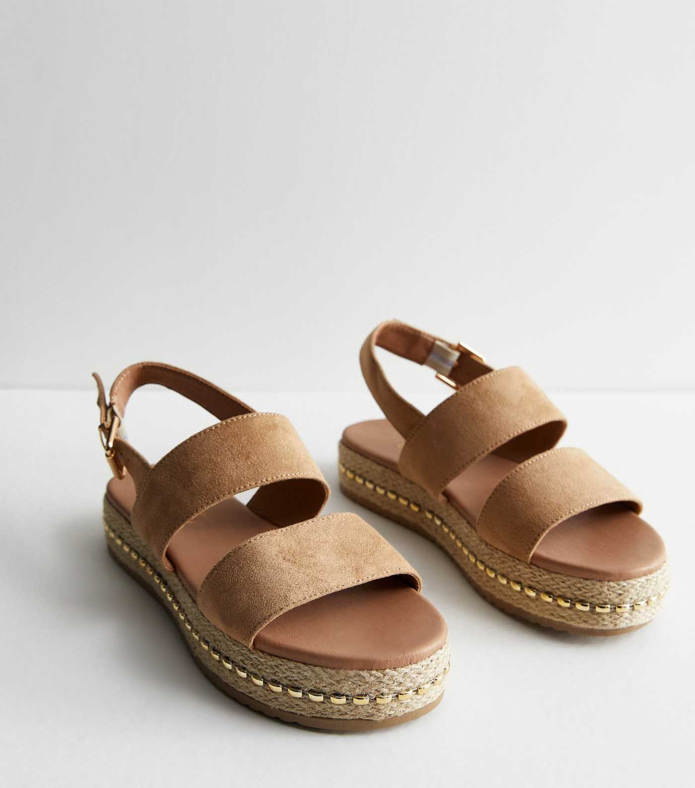 Wide Fit Light Brown Suedette Espadrille Flatform Sandals | New Look | New Look (UK)