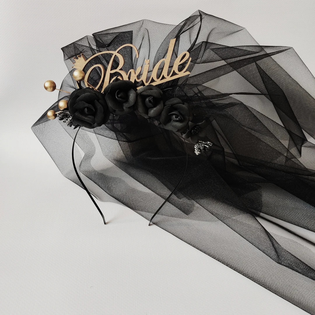 Black Bachelorette Party Veil Black Bride to Be Headband - Etsy | Etsy (US)