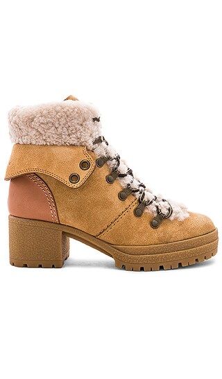 See By Chloe Shearling Lace Up Bootie in Beige | Revolve Clothing (Global)