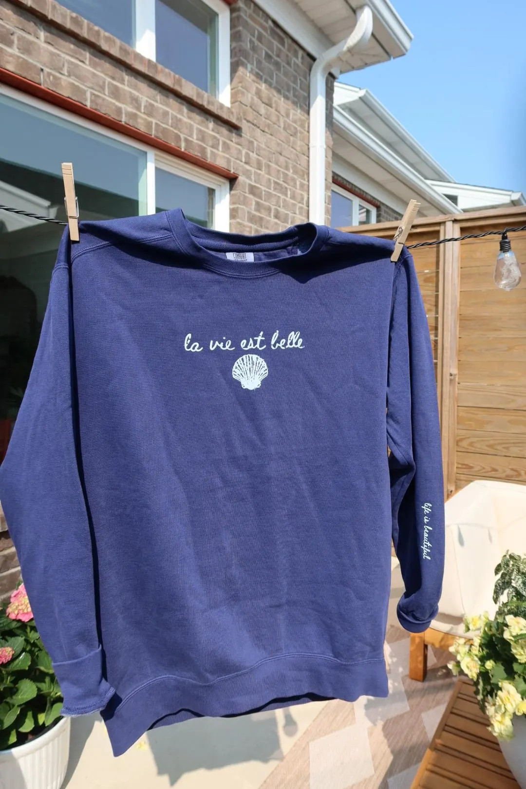 La Vie Est Belle Comfort Colors Sweatshirt | Navy Blue French Shell Crewneck | Life is Beautiful ... | Etsy (US)
