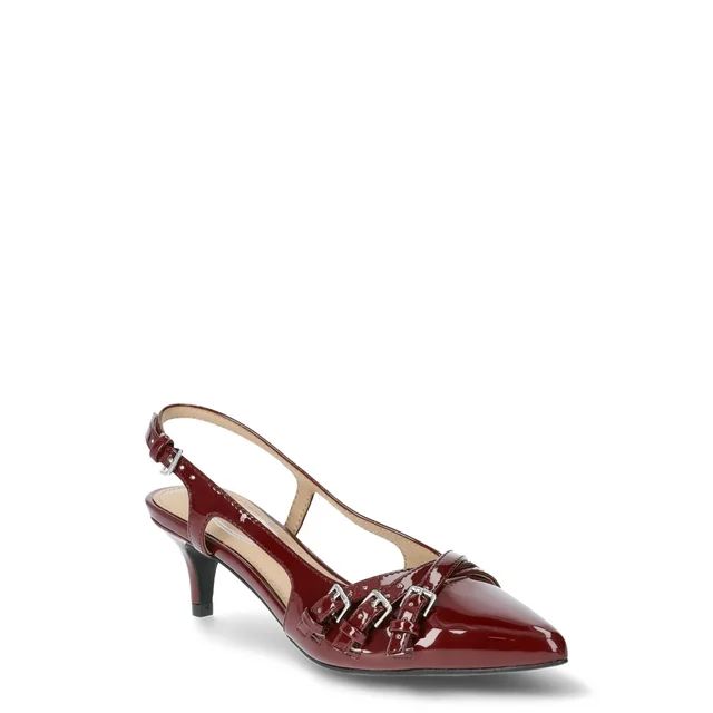 Scoop Women’s Faux Leather Moto Kitten Heel Slingbacks | Walmart (US)