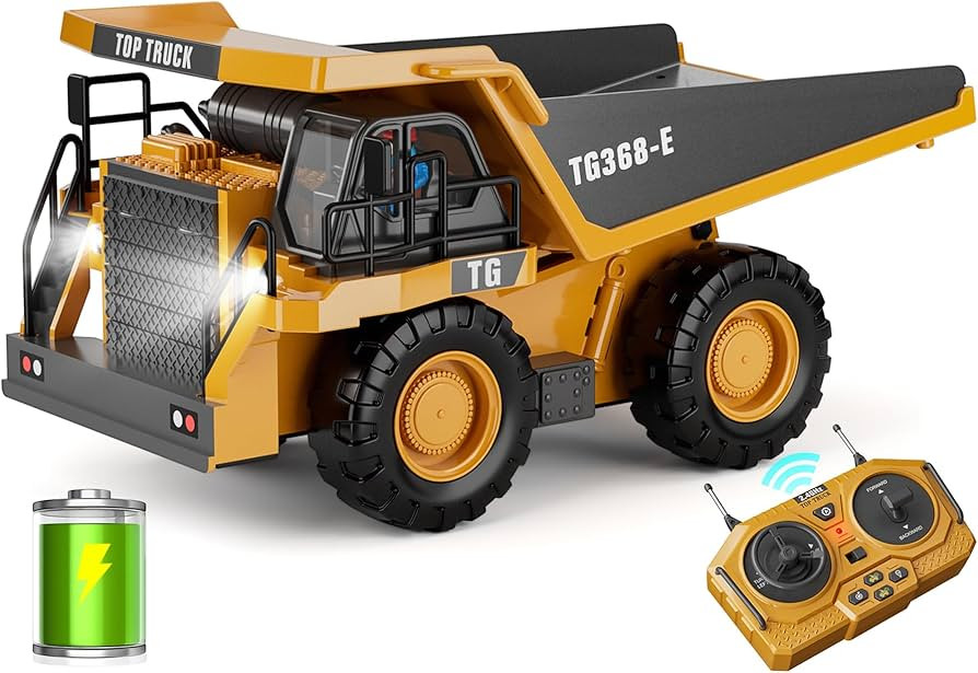 RC Dump Truck Toy, 9-Channel Remote Control Toy with Metal Bed & Light, Rechargeable Battery, Kid... | Amazon (US)