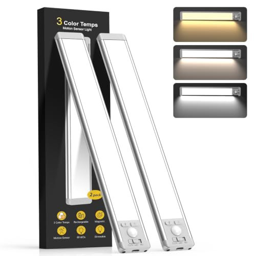 10inch Under Cabinet Lighting with 3 Color Temps, 2 Pack Rechargeable Motion Sensor Light Indoor, 5 Levels Dimmable Magnetic Closet Lights, Wireless Under Counter Lights for Kitchen, Stairs | Amazon (US)