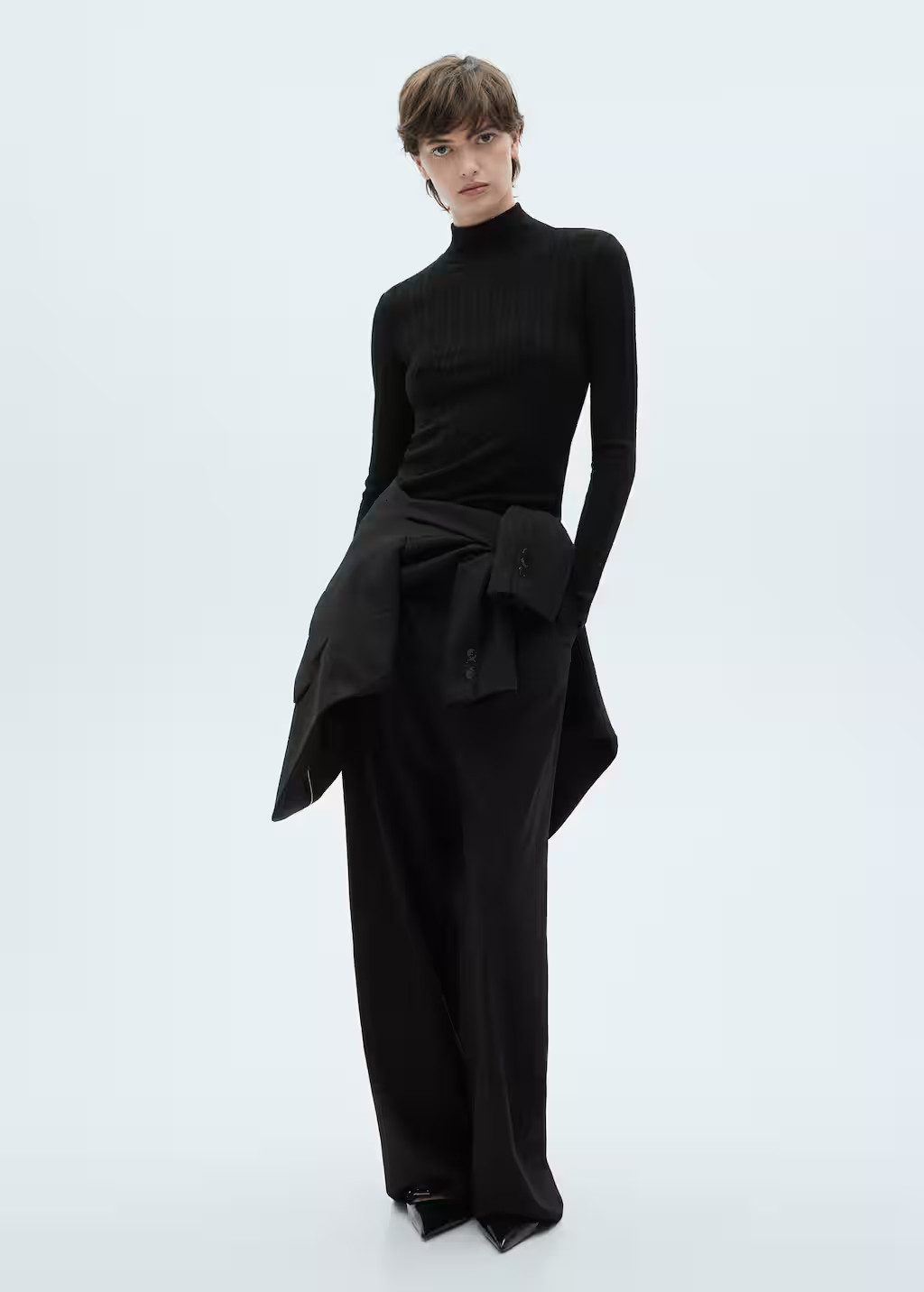 Ribbed high neck t-shirt black - Woman - L - MANGO | Mango (US/MX/AU)