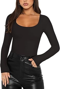 REORIA Womens Basic Square Neck Long Sleeve Shirts Double Lined Tops Tight Shirts Fall Outfits 20... | Amazon (US)