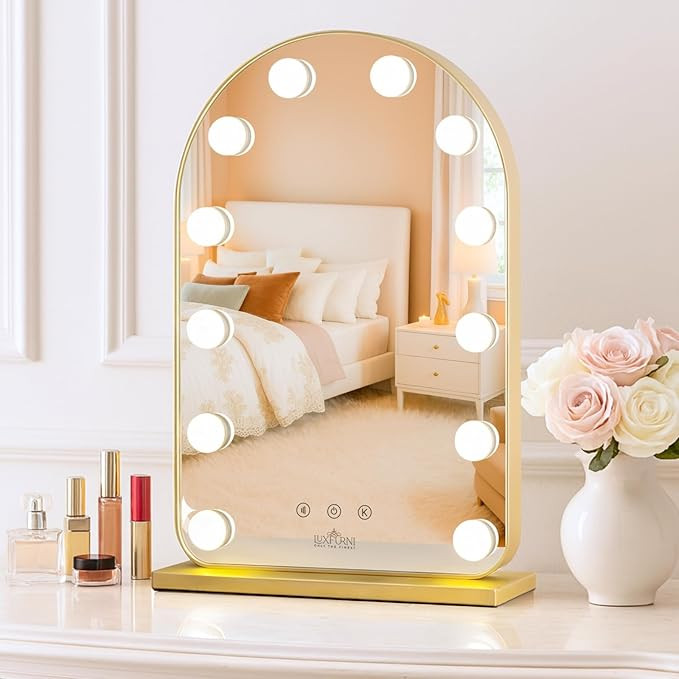 LUXFURNI Vanity Mirror with Lights, 20.5" L x 13" W Arched LED Makeup Mirror, Lighted Makeup Mirr... | Amazon (US)