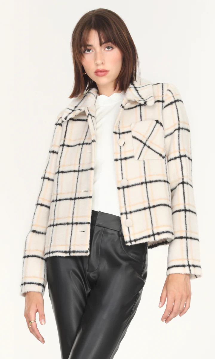 Diona Shearling Collar Plaid Shacket | Greylin Collection | Women's Luxury Fashion Clothing 