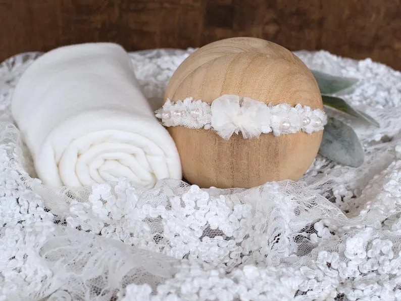 Newborn Flower Headband * Lace Layer * Stretch Wrap * Photo Prop * Pillow * off White * SOLD SEPA... | Etsy (US)