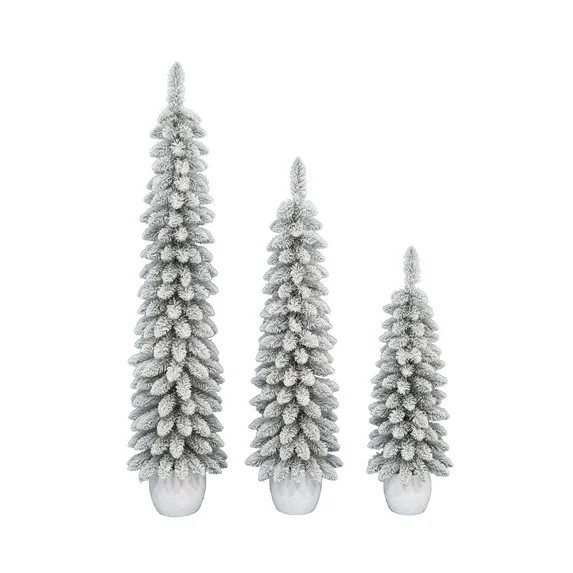 Set of 3 (3'/4'/5') Green Flocked Artificial Potted Christmas Trees, by Holiday Time | Walmart (US)