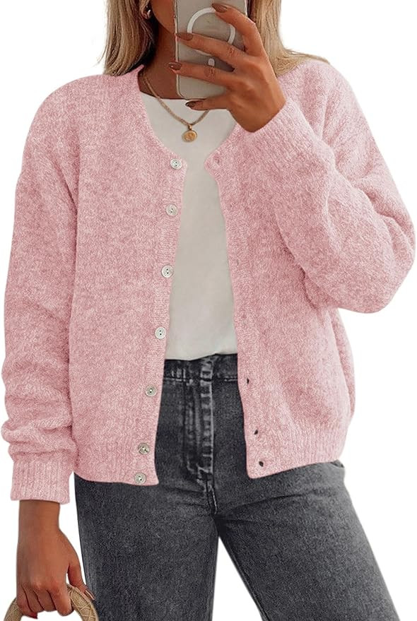 PRETTYGARDEN Fall Long Sleeve Cardigans for Women Trendy 2026 Lightweight Button Down Crewneck Lo... | Amazon (US)