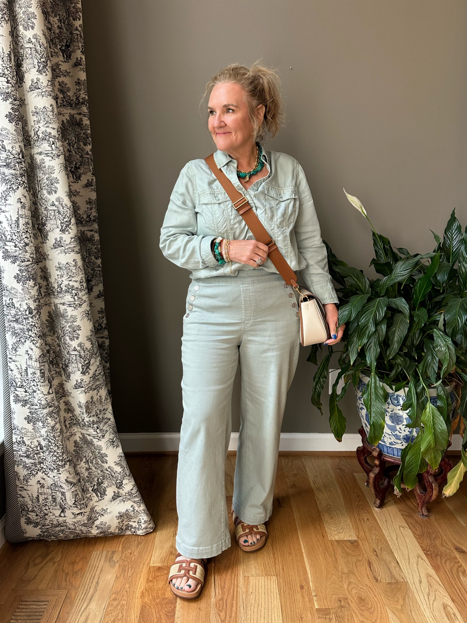 Chicos pants and jeans are 25% off! 
I love this soft Jade color. Wearing size 1.5. Soft and stretchy denim. Functional pockets with snap closures. 

Top size 2.0. My larger size. 

Allie+Bess code NANETTE20 20% off your order 

Chicos denim monochromatic outfit fall outfit 

#LTKMidsize #LTKOver40 #LTKSaleAlert