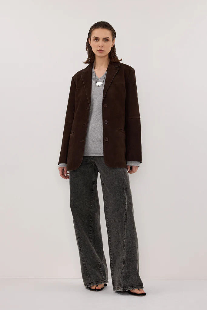 HENDRIX BITTER CHOC OVERSIZED SUEDE LEATHER JACKET | DISSH