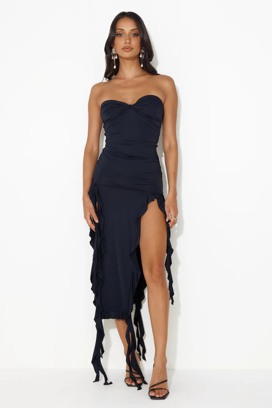 HELLO MOLLY All The Frills Strapless Midi Dress Black | Hello Molly (US)