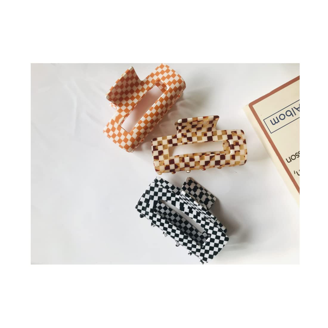 Amazon.com : Checkered Hair Claw Clips for Women Girls Fashion Hair Clips for Styling Claw Clamps... | Amazon (US)