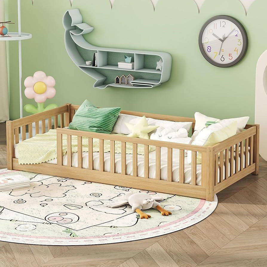 Twin Size Kids Montessori Floor Bed,Twin Floor Bed Frame with Slats,Solid Wood Twin Bed Frame for... | Amazon (US)