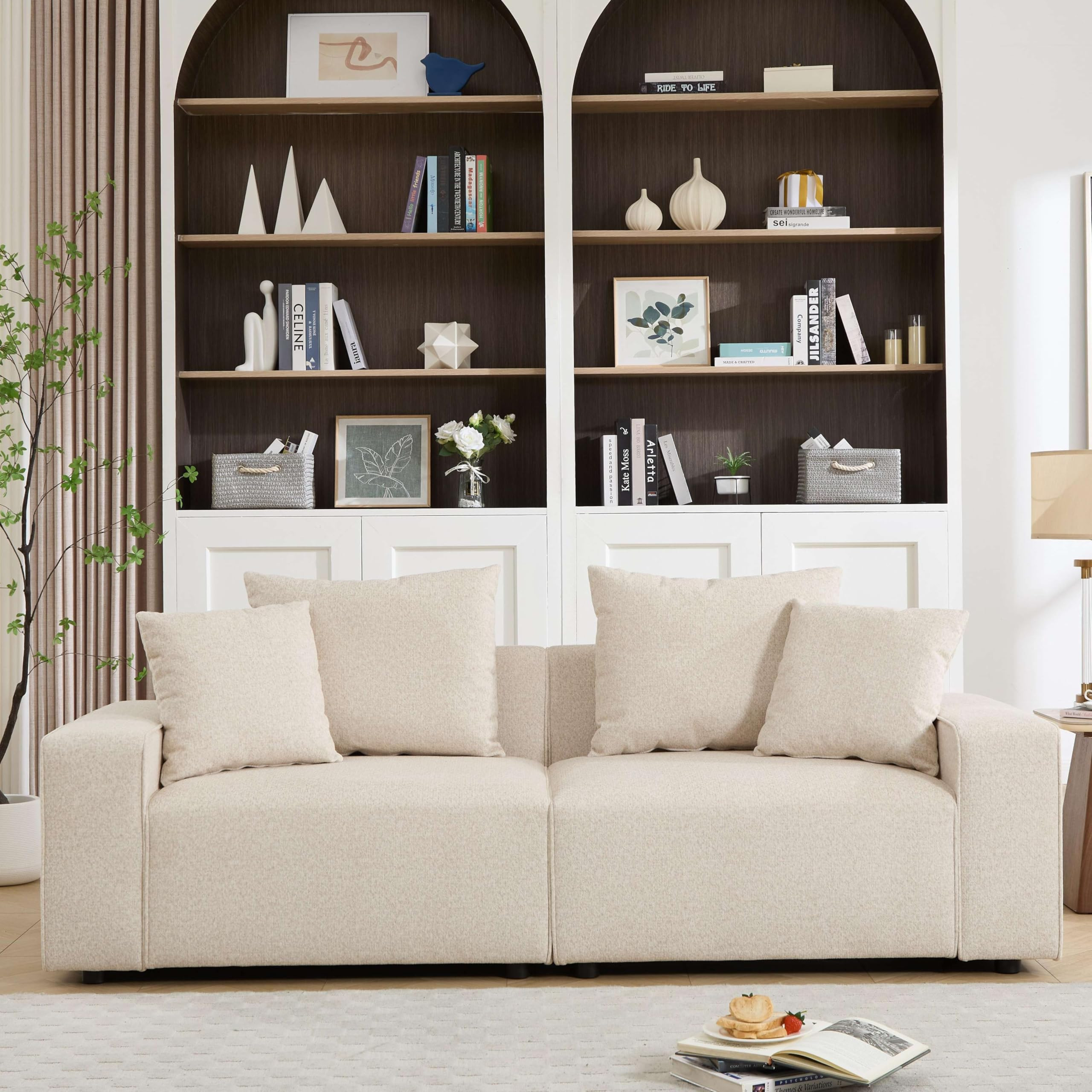 Amazon.com: Utilbery Modern Corduroy Sofa, 88.5 inch Wide, Living Room Couch with Wide Arms, 3-Seater Living Room Couch with Throw Pillows, Beige : Home & Kitchen | Amazon (US)