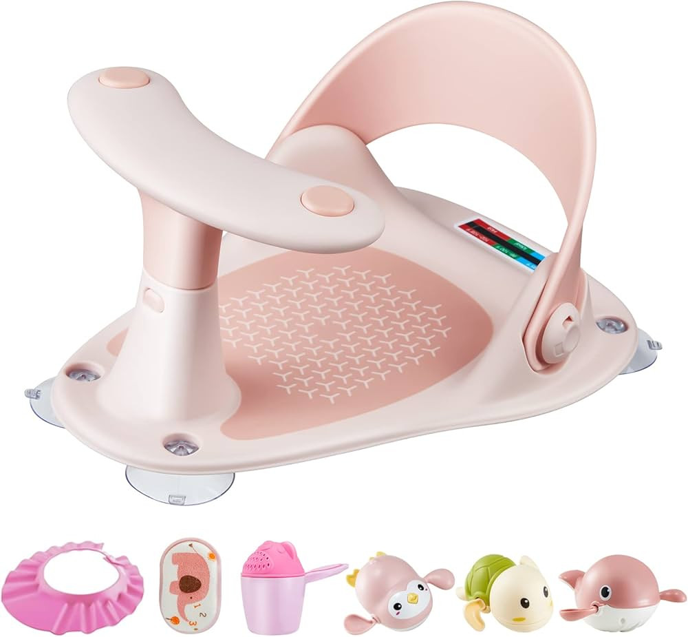 Baby Bath Seat [Original] – 3 Bath Toys + Shower Cap + Bath Brush + Thermometer + Rinse Cup –... | Amazon (US)