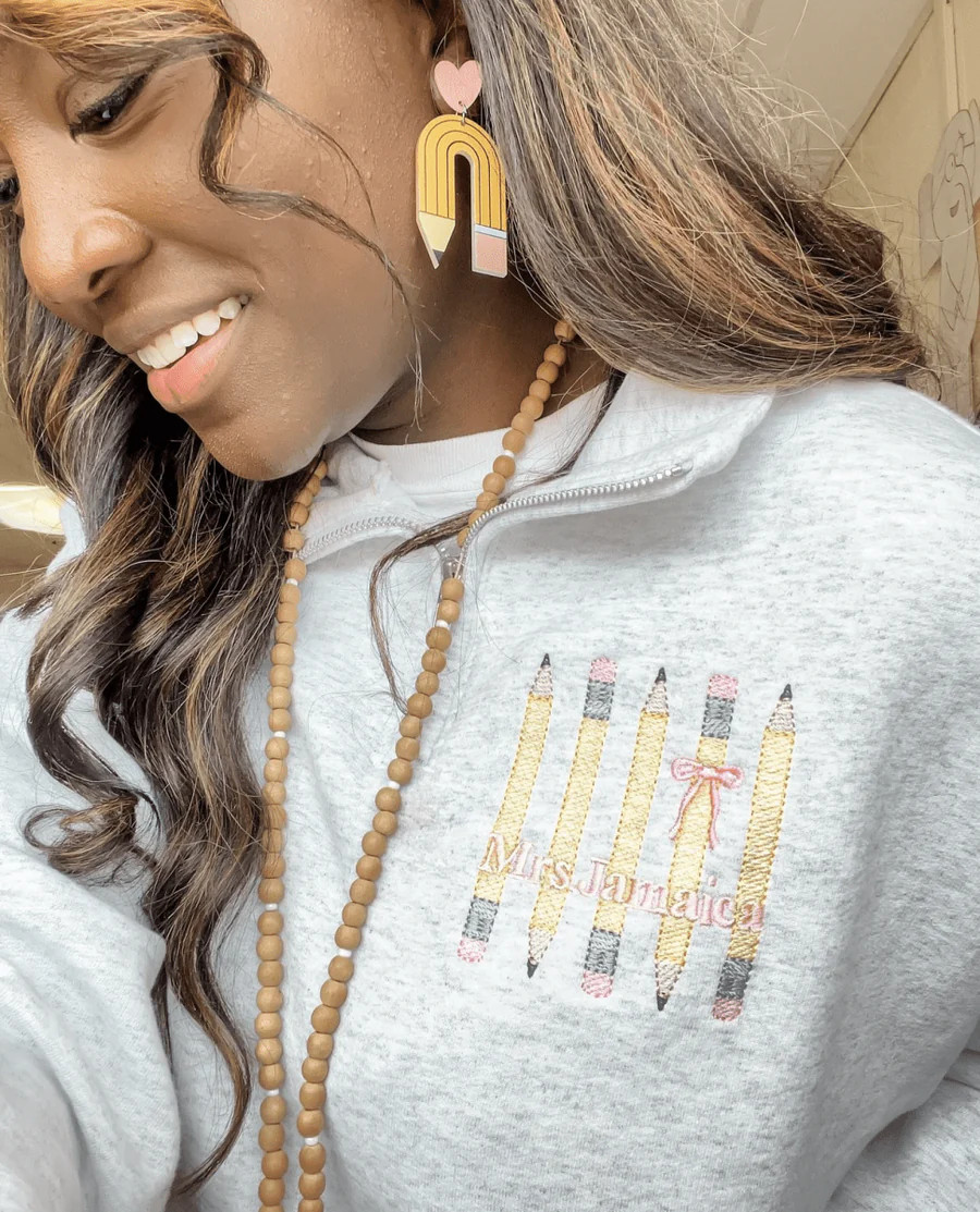 Make It Yours™ 'Bow & Pencil' Quarter Zip Sweatshirt | United Monograms
